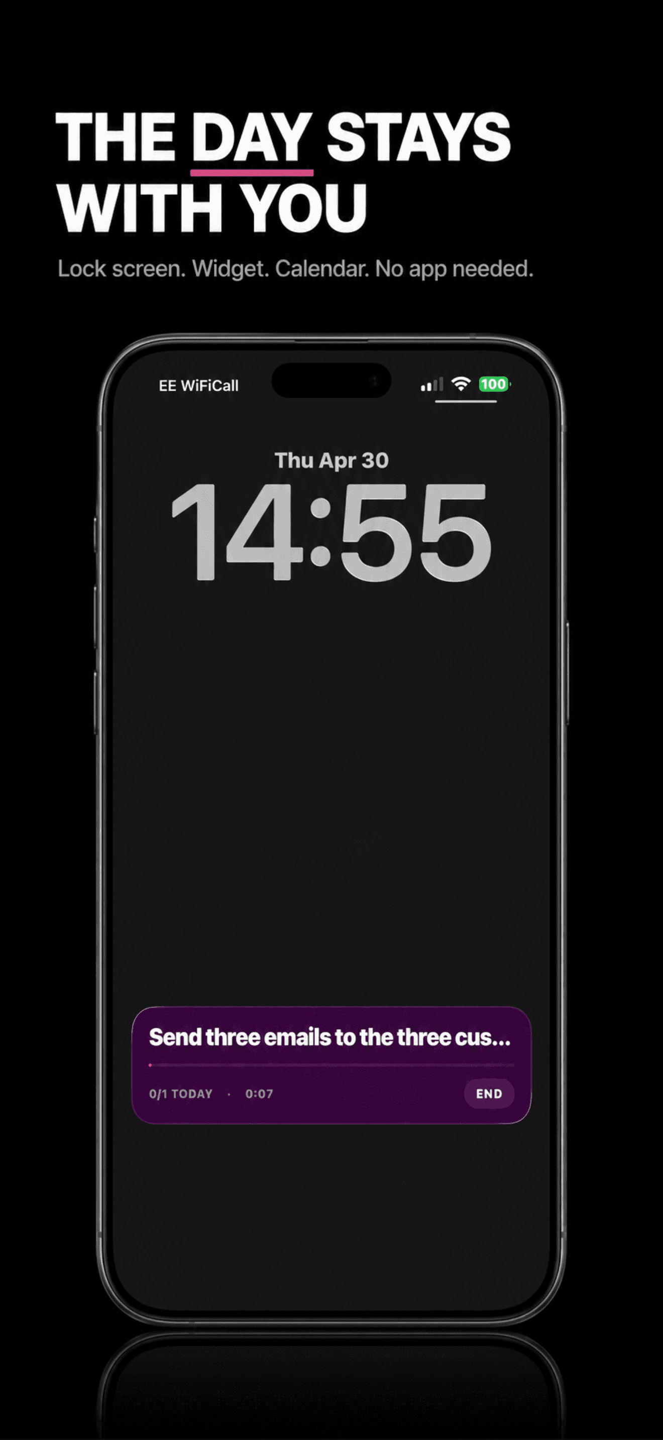 OnPace Live Activity on iOS lock screen showing the active task and an End button